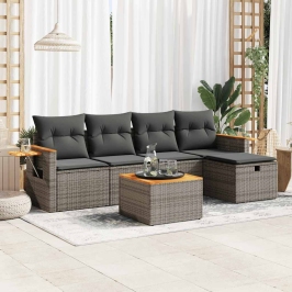 Set de muebles de jardín 6 pzas y cojines ratán sintético gris