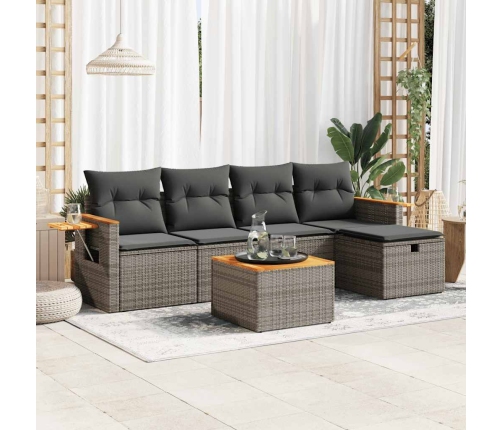 Set de muebles de jardín 6 pzas y cojines ratán sintético gris