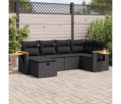 Set de sofás de jardín 6 piezas y cojines ratán sintético negro