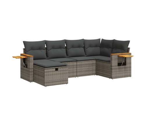 Set de muebles de jardín 6 pzas y cojines ratán sintético gris