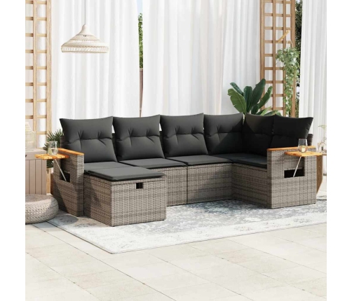 Set de muebles de jardín 6 pzas y cojines ratán sintético gris