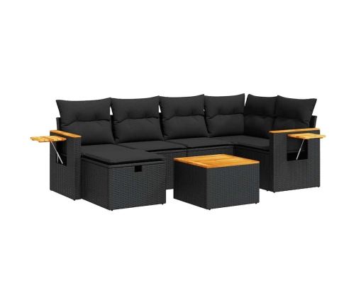 Set de sofás de jardín 7 pzas con cojines ratán sintético negro