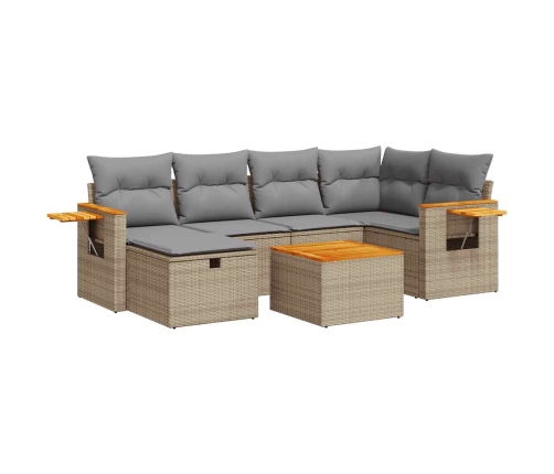 Set sofás de jardín 7 piezas y cojines ratán sintético beige