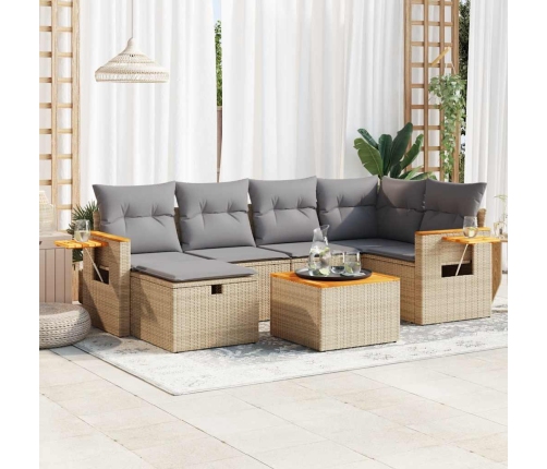 Set sofás de jardín 7 piezas y cojines ratán sintético beige