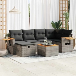 Set de sofás de jardín 7 pzas con cojines ratán sintético gris