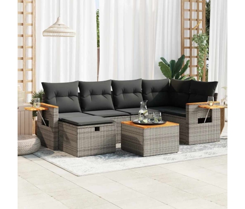 Set de sofás de jardín 7 pzas con cojines ratán sintético gris