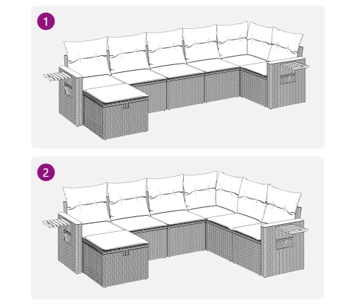 Set de sofás de jardín 7 pzas con cojines ratán sintético negro