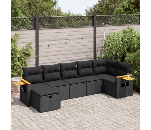 Set de sofás de jardín 7 pzas con cojines ratán sintético negro