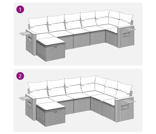 Set de sofás de jardín 7 pzas con cojines ratán sintético gris
