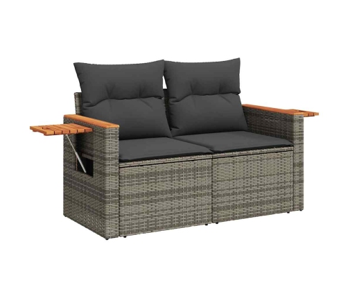 Set de sofás de jardín 7 pzas con cojines ratán sintético gris
