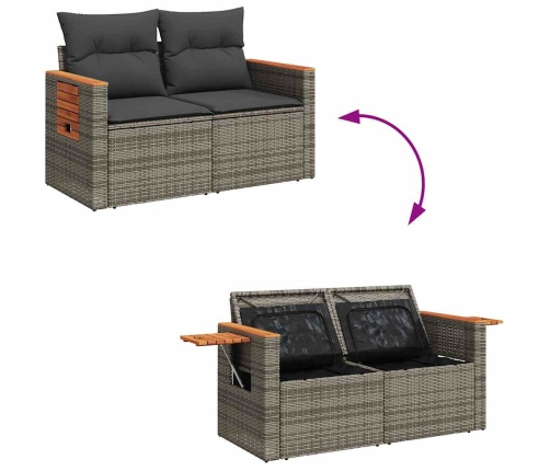 Set de sofás de jardín 7 pzas con cojines ratán sintético gris