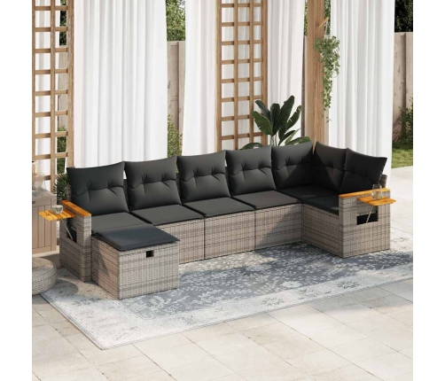 Set de sofás de jardín 7 pzas con cojines ratán sintético gris