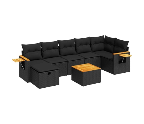 Set de sofás de jardín y cojines 8 piezas ratán sintético negro