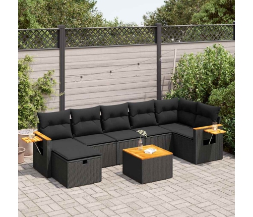 Set de sofás de jardín y cojines 8 piezas ratán sintético negro