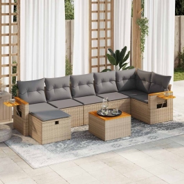 Set de sofás de jardín y cojines 8 piezas ratán sintético beige
