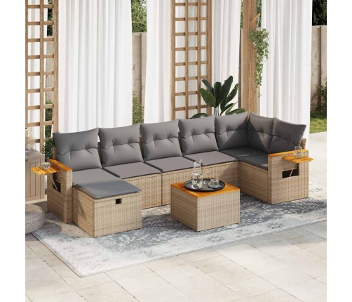 Set de sofás de jardín y cojines 8 piezas ratán sintético beige