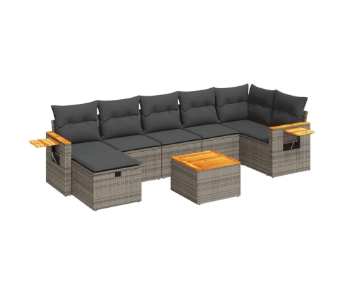 Set de sofás de jardín y cojines 8 piezas ratán sintético gris