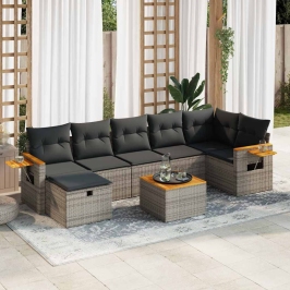 Set de sofás de jardín y cojines 8 piezas ratán sintético gris