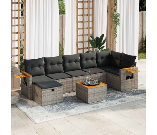 Set de sofás de jardín y cojines 8 piezas ratán sintético gris