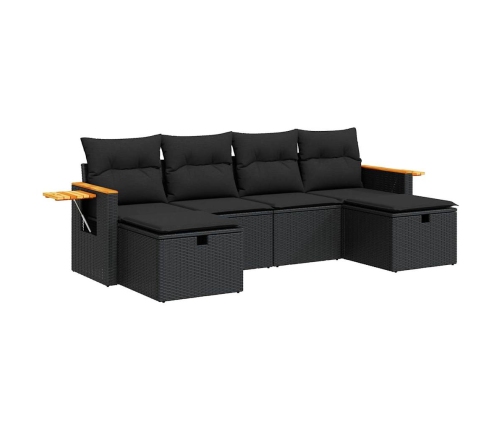 Set de sofás de jardín 6 piezas y cojines ratán sintético negro