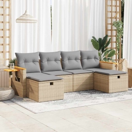 Juego de sofás jardín con cojines 6 pzas ratán sintético beige