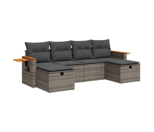 Set de muebles de jardín 6 pzas y cojines ratán sintético gris