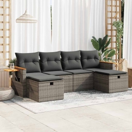 Set de muebles de jardín 6 pzas y cojines ratán sintético gris