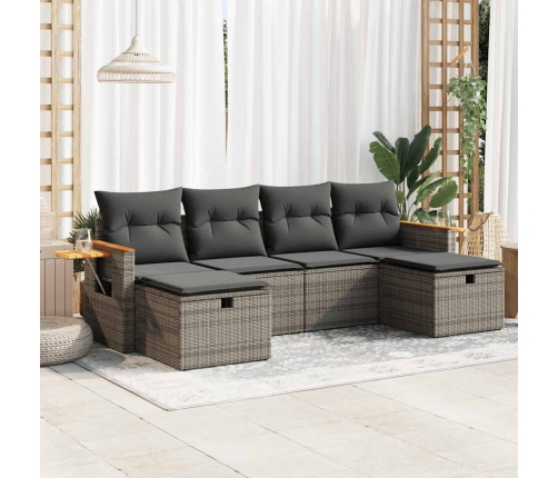 Set de muebles de jardín 6 pzas y cojines ratán sintético gris