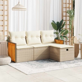 Juego de sofás jardín con cojines 4 pzas ratán sintético beige