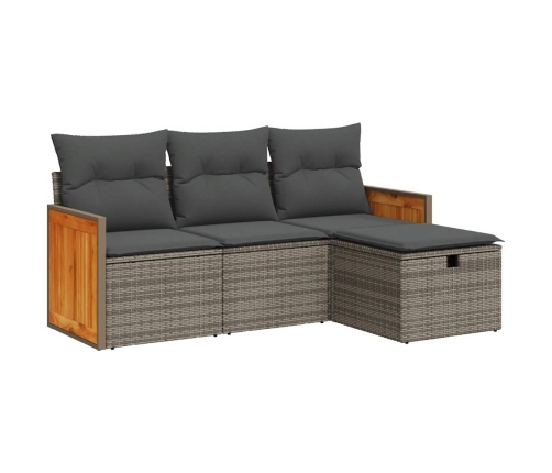 Set de sofás de jardín 4 pzas y cojines ratán sintético gris