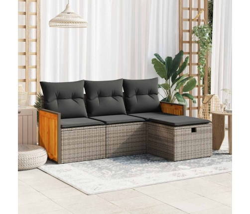 Set de sofás de jardín 4 pzas y cojines ratán sintético gris