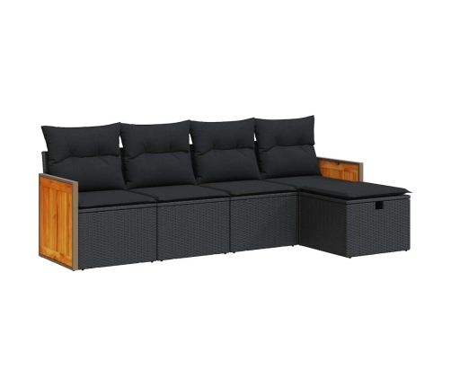 Set de muebles de jardín 5 pzas y cojines ratán sintético negro