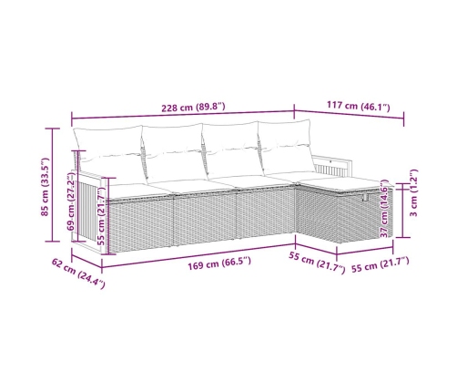 Set de muebles de jardín 5 pzas y cojines ratán sintético negro