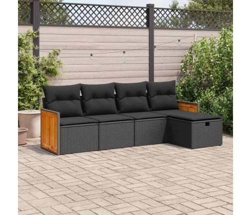 Set de muebles de jardín 5 pzas y cojines ratán sintético negro