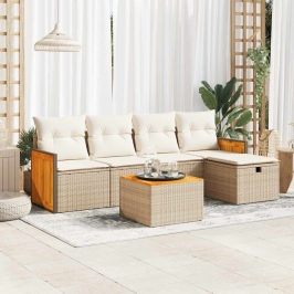 Juego de sofás jardín con cojines 6 pzas ratán sintético beige