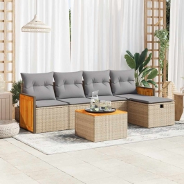 Juego de sofás jardín con cojines 6 pzas ratán sintético beige