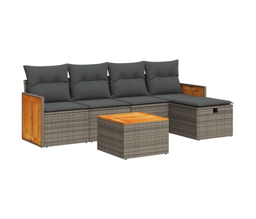 Set de muebles de jardín 6 pzas y cojines ratán sintético gris