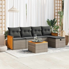 Set de muebles de jardín 6 pzas y cojines ratán sintético gris
