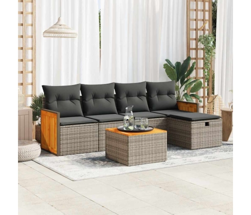 Set de muebles de jardín 6 pzas y cojines ratán sintético gris