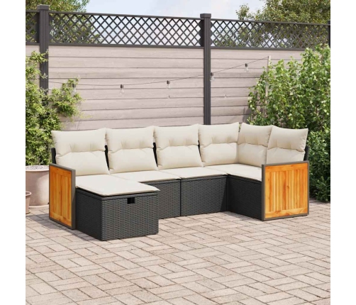 Set de sofás de jardín 6 piezas y cojines ratán sintético negro