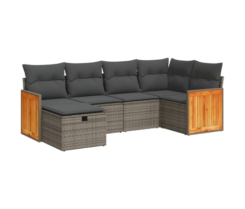 Set de muebles de jardín 6 pzas y cojines ratán sintético gris