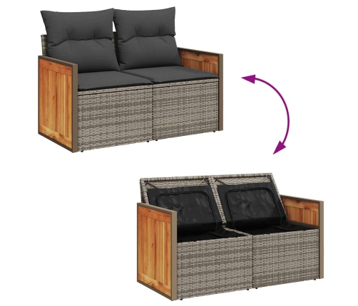 Set de muebles de jardín 6 pzas y cojines ratán sintético gris