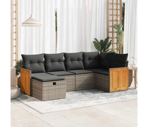 Set de muebles de jardín 6 pzas y cojines ratán sintético gris