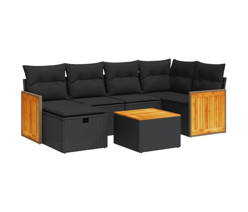 Set de sofás de jardín 7 pzas con cojines ratán sintético negro