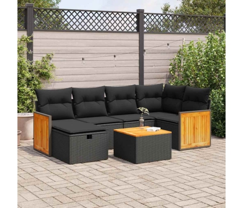 Set de sofás de jardín 7 pzas con cojines ratán sintético negro