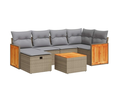 Set sofás de jardín 7 piezas y cojines ratán sintético beige