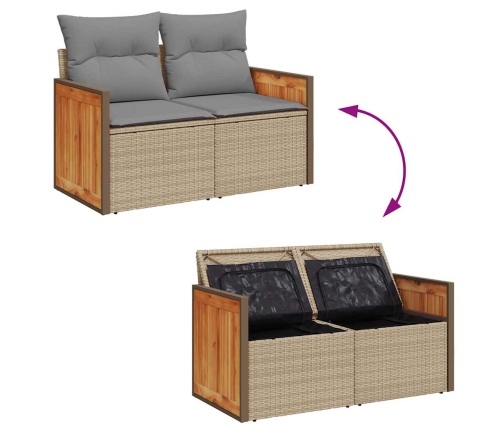Set sofás de jardín 7 piezas y cojines ratán sintético beige
