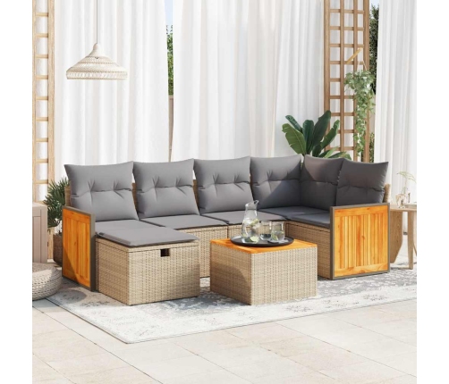 Set sofás de jardín 7 piezas y cojines ratán sintético beige