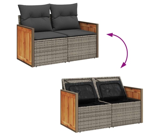 Set de sofás de jardín 7 pzas con cojines ratán sintético gris