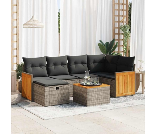 Set de sofás de jardín 7 pzas con cojines ratán sintético gris